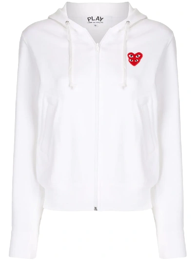 Comme Des Garçons Play Heart-patch Zip-up Hoodie In White