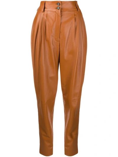 Dolce & Gabbana High-waist Leather Trousers In Brown