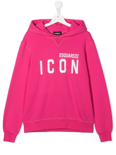 Dsquared2 Teen Logo Print Cotton Hoodie In Pink