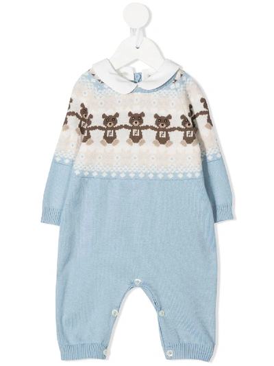 Fendi Babies' Ff Teddy Print Romper In Blue