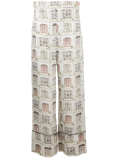 L'autre Chose Patterned Wide-leg Trousers In White