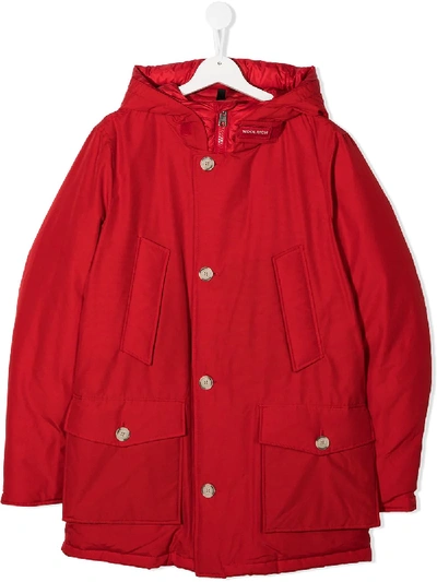 Woolrich Teen Padded Button-up Coat In Red