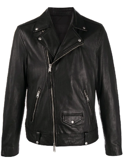 Allsaints Belted-hem Biker Jacket In Black