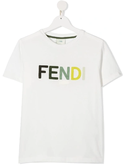Fendi Teen Embroidered-logo Cotton T-shirt In White