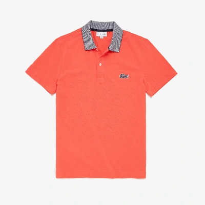 Lacoste Men's Contrast Neck Cotton Polo - Xl - 6 In Red