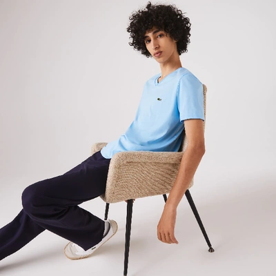 Lacoste Men's Lightweight Pima Cotton V-neck T-shirt - S - 3 In Blue