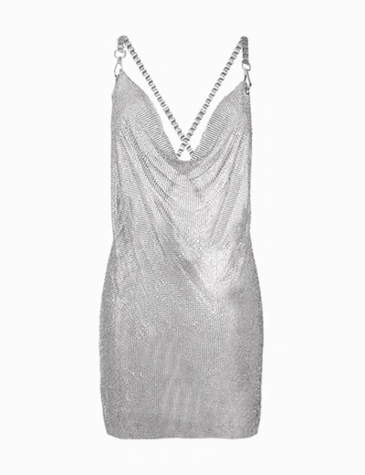 Dan More Crystals Embellished Mini Dress In Silver