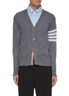 Thom Browne Intarsia Stripes Wool Cardigan In Grey
