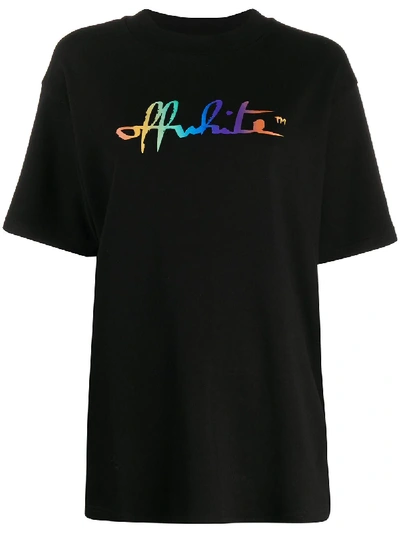 Off-white Rainbow Script Logo Print Tomboy T-shirt In Black