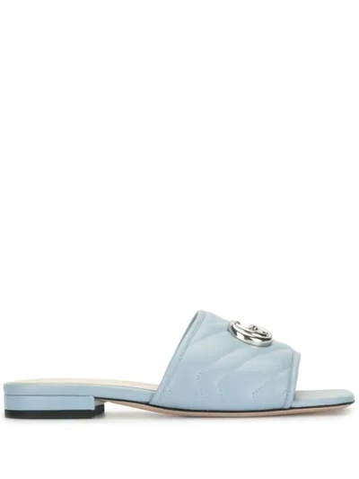 Gucci Gg Logo-plaque Sandals In Blue