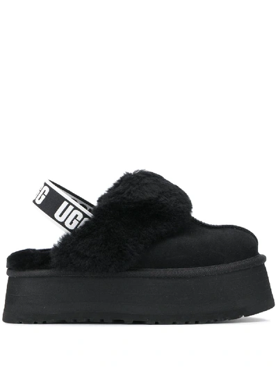 Ugg Funkette Suede Shearling Platform Slippers In Black