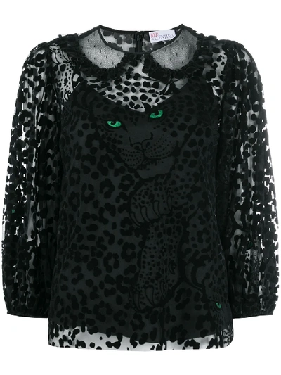 Red Valentino Sheer Leopard-print Blouse In Black