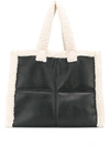 Stand Studio Lola Faux Shearling-trimmed Faux Leather Tote In Black