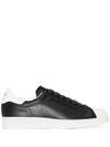 ADIDAS ORIGINALS BLACK AND WHITE SUPERSTAR LEATHER SNEAKERS