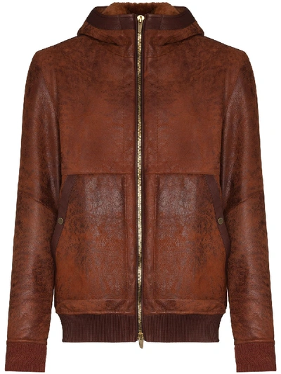 Ajmone Red Lacon Hooded Leather Jacket