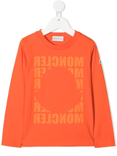 Moncler Kids' Logo-print Cotton T-shirt In Orange