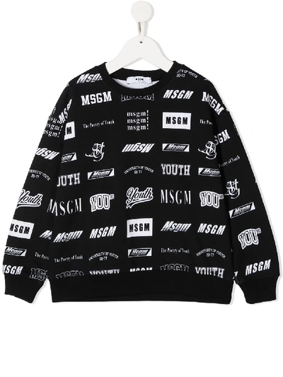 Msgm Kids' Logo Slogan Print Sweatshirt In Blue