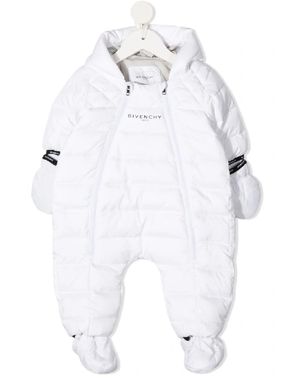 Givenchy Babies' Logo Hooded Nylon Down Romper In White