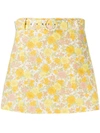 Faithfull The Brand Net Sustain Celia Belted Layered Floral-print Linen Shorts In Yellow