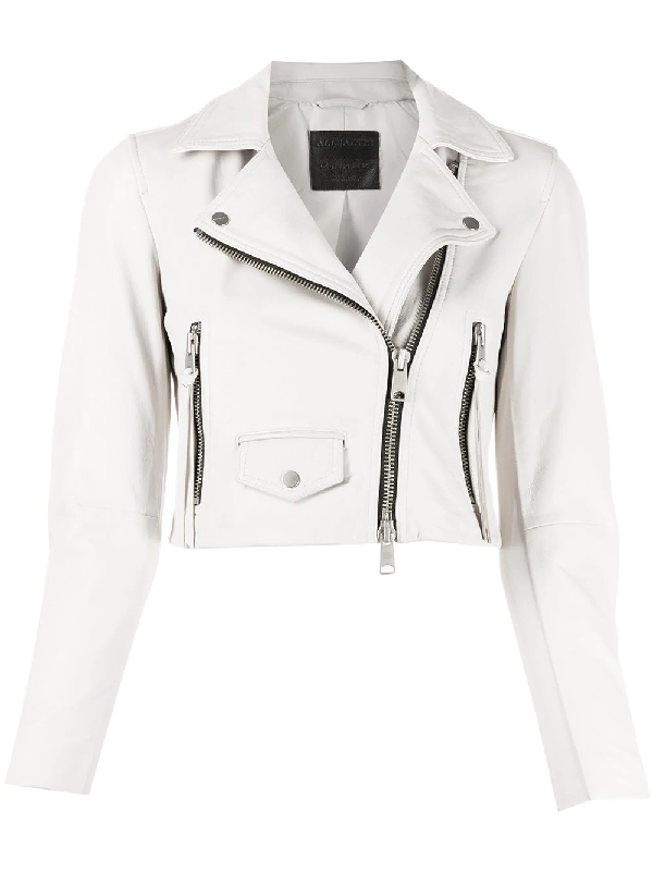 Allsaints Elora Shrunken Leather Biker Jacket In White ModeSens