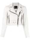 Allsaints Elora Shrunken Leather Biker Jacket In White