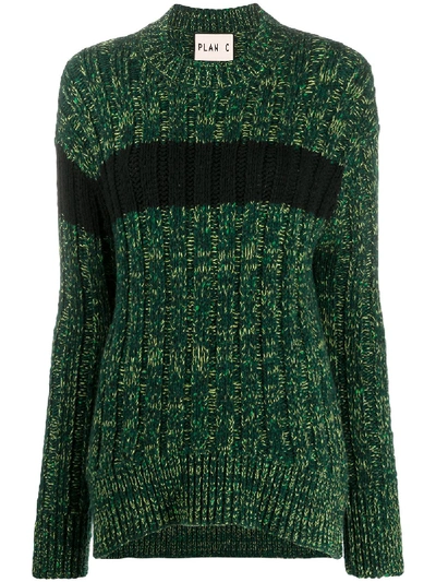 Plan C Contrast-stripe Knit Jumper In Green