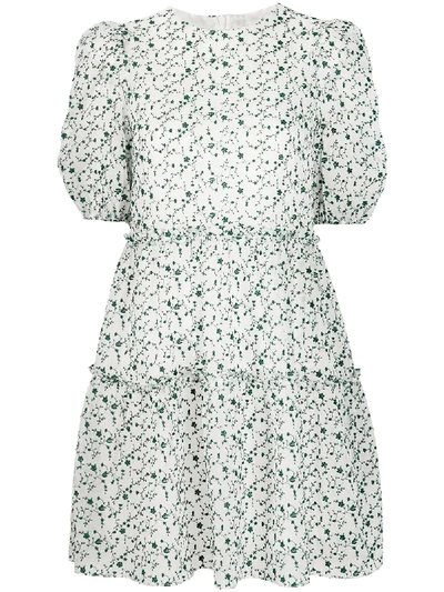 Shrimps Floral Print Puff-sleeve Dress In White