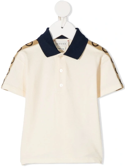 Gucci Babies' Gg Logo织带polo衫 In Neutrals