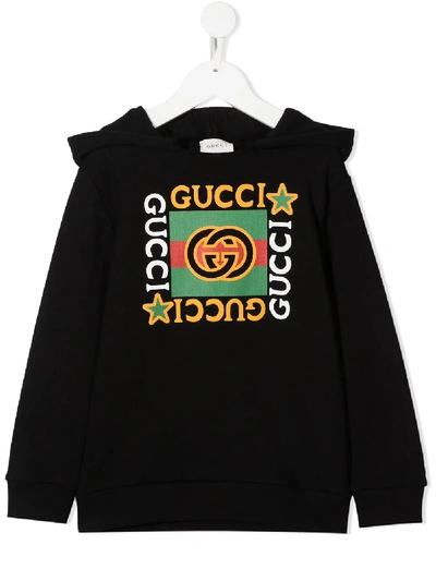 Gucci Kids' Logo Print Cotton Sweatshirt Hoodie In Black/mc