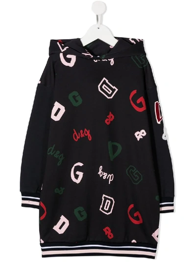 Dolce & Gabbana Kids' Logo Sweatshirt Dress W/ Patches In Black