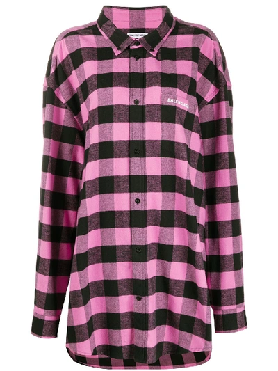 Balenciaga Check-print Oversized Shirt In Pink