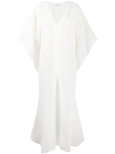 La Perla Embroidered Tulle Draped Kaftan In White