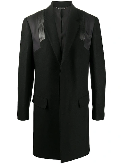 Les Hommes Leather-trimmed Coat In Black