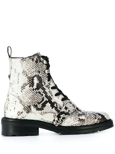 Allsaints Donita Snake Print Leather Hiking Boots In Black In White