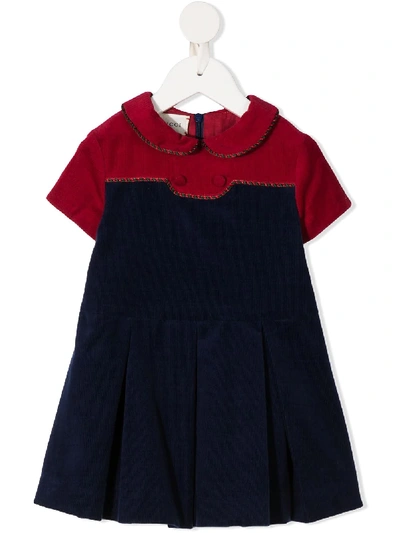 Gucci Babies' Corduroy Flared Dress In Blue