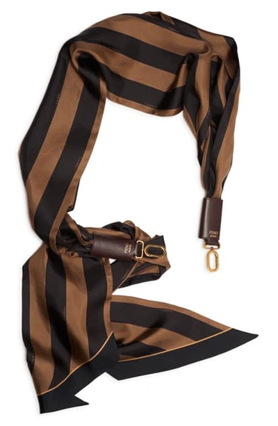 Fendi Strap U Stripe Logo Silk Bag Strap In Brown