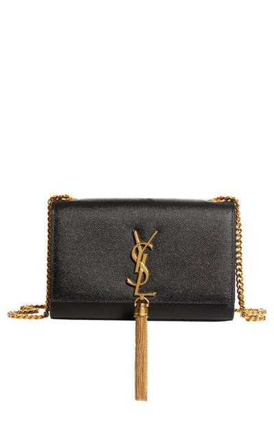 Saint Laurent Small Kate Textured Suede Shoulder Bag In Noir