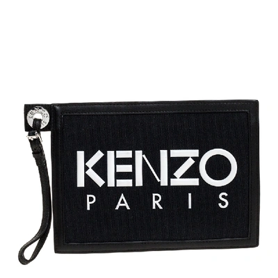 Pre-owned Kenzo Black Canvas And Leather Wristlet Clutch