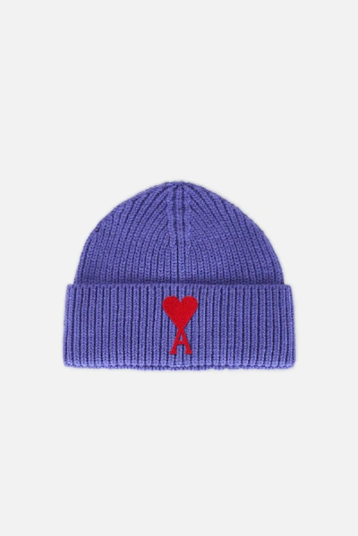 Ami Alexandre Mattiussi Ami De Coeur Patch Beanie In Purple