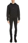 Saint Laurent Grommet Logo Cotton Hoodie In Black/ Silver/ Natural