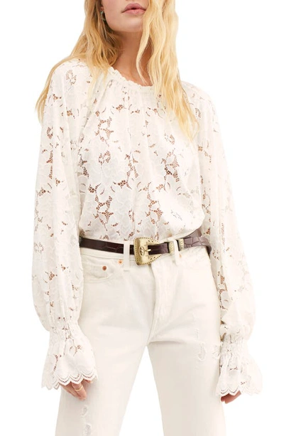 Free People Olivia Lace Tee - L In Ivory