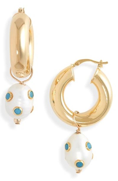 Eliou Lamia Freshwater Pearl & Turquoise Hoop Earrings