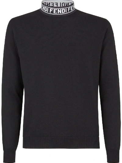 Fendi Logo-neck Jumper In Black