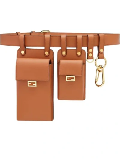 Fendi Multi-pouch Leather Utility Belt In Brown