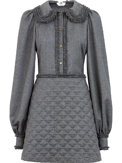 Fendi Ruffled Peter Pan Collar Lightweight Flannel Shirtdress In Grey