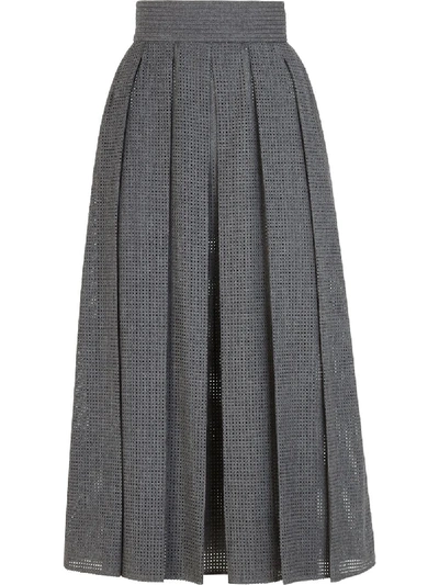 Fendi Lightweight Flannel Mesh Pleated Midi Skirt In Grey