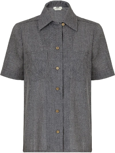 Fendi Grey Perforated Wool Short-sleeve Shirt