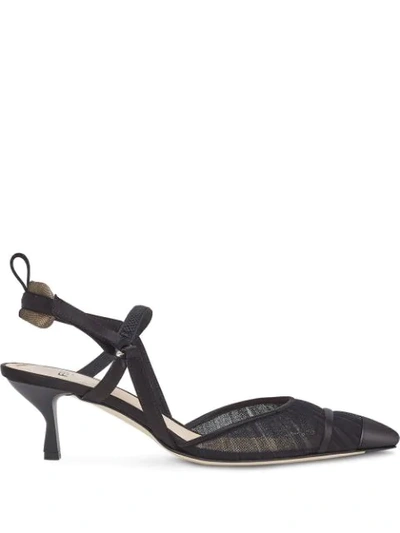 Fendi Black Tulle And Satin Slingbacks With Medium Heel In Noir