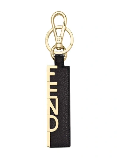 Fendi Logo Charm Keychain In Black