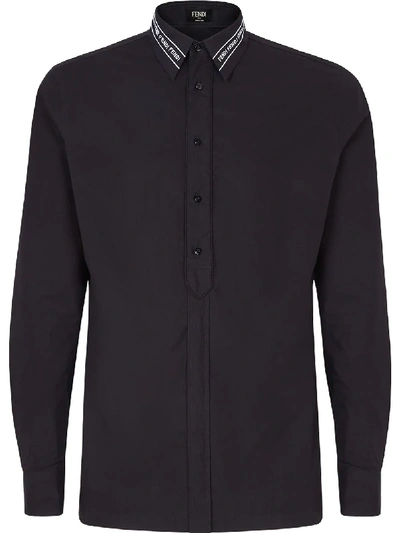 Fendi Men's Logo-collar Sport Shirt In Black